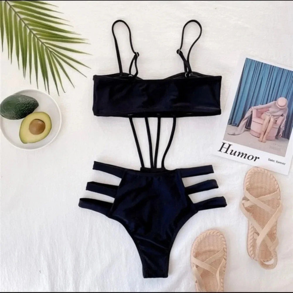 Black Strappy Swim Suit NWT - Picture 3 of 5